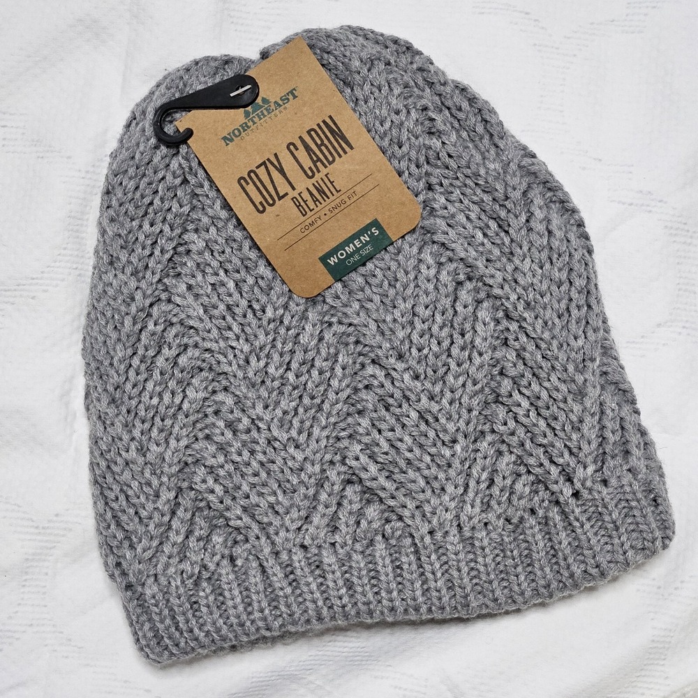 Northeast Outfitters Cozy Cabin Beanie Gray Cable Knit Velvety‎ Inside NWT